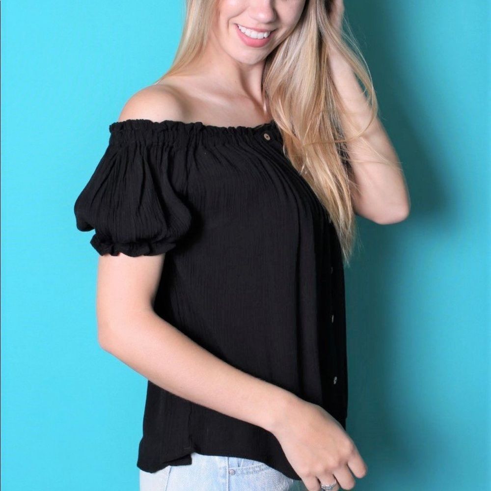NEW ZANDER THREADS BLACK OFF THE SHOULDER BOHO TOP - Picture 3 of 12
